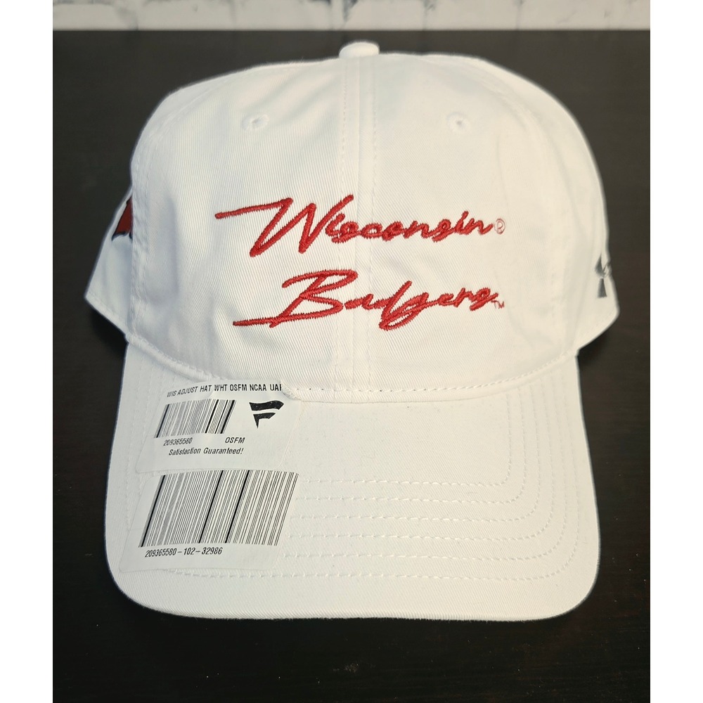 Under Armour Wisconsin Badgers White Red Adjustable Dad Hat NCAA UPF 30 OSFM